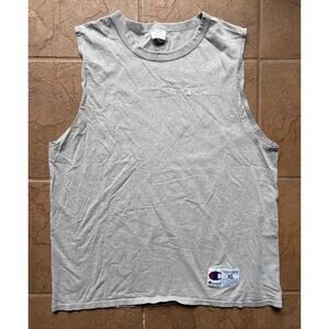 Vintage Champion Sleeveless Tank Top Gray XL Embroidered Logo Muscle Shirt